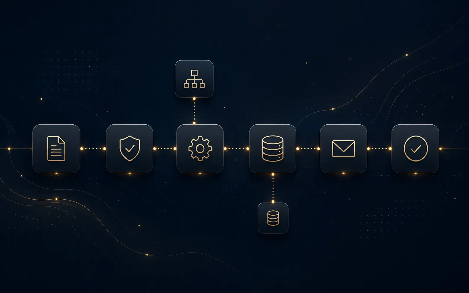 Flujo visual de automatización de procesos con nodos conectados